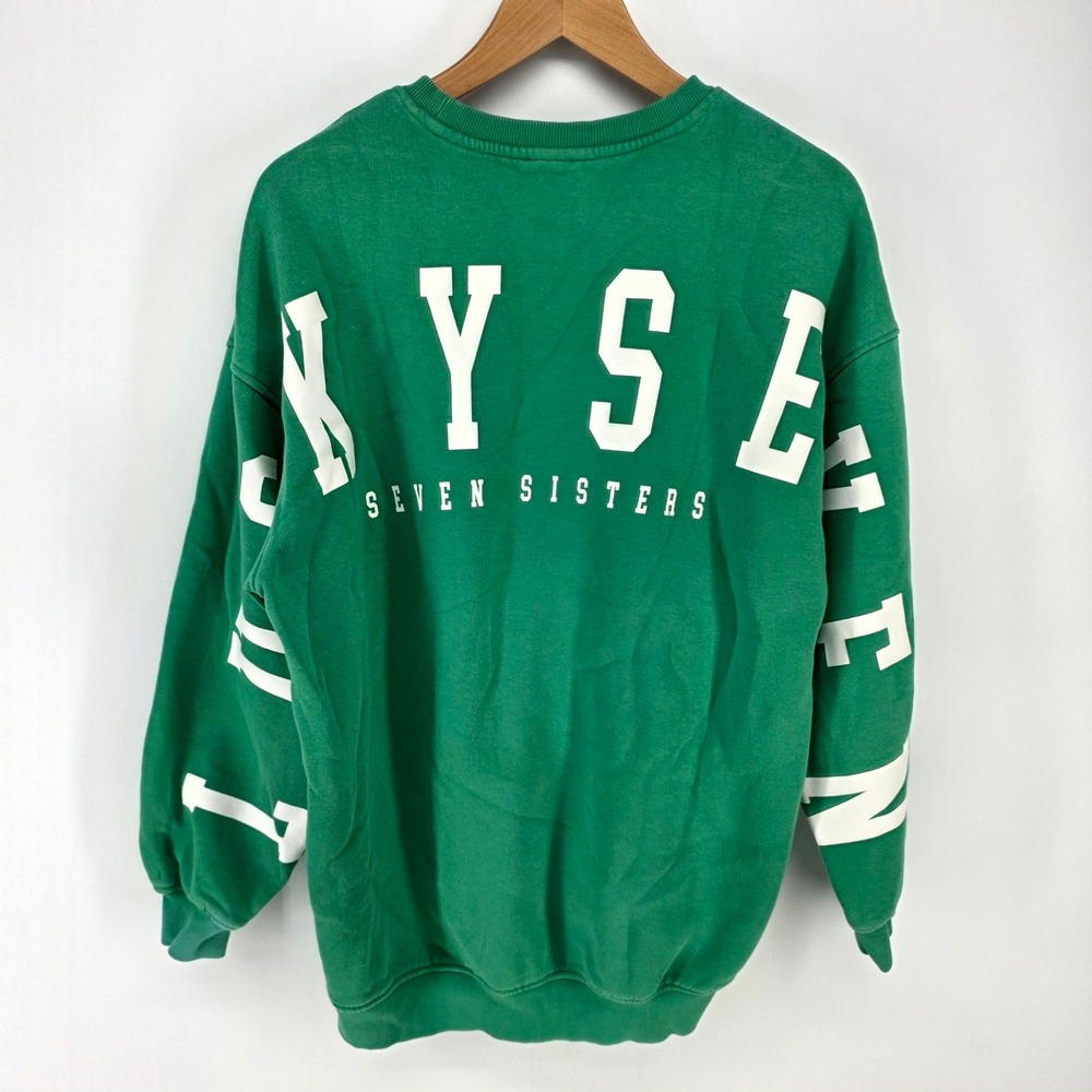 Seven Sisters Sweatshirt S Green Oversized Graphic Crewneck Pullover Streetwear